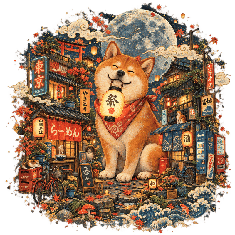 Giant Shiba in Tiny Tokyo Night