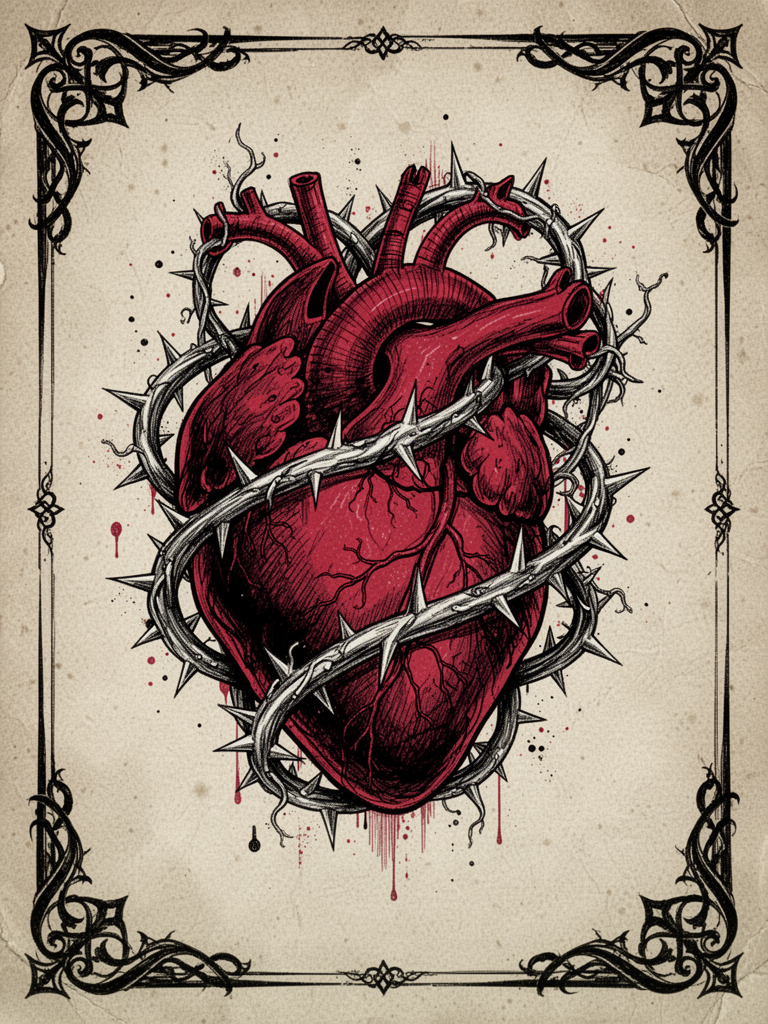 Gothic Ornate Black Heart Illustration