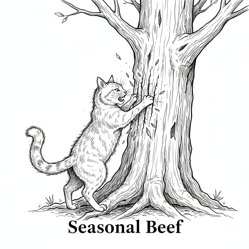 Ink Sketch of Cat Clawing Tree