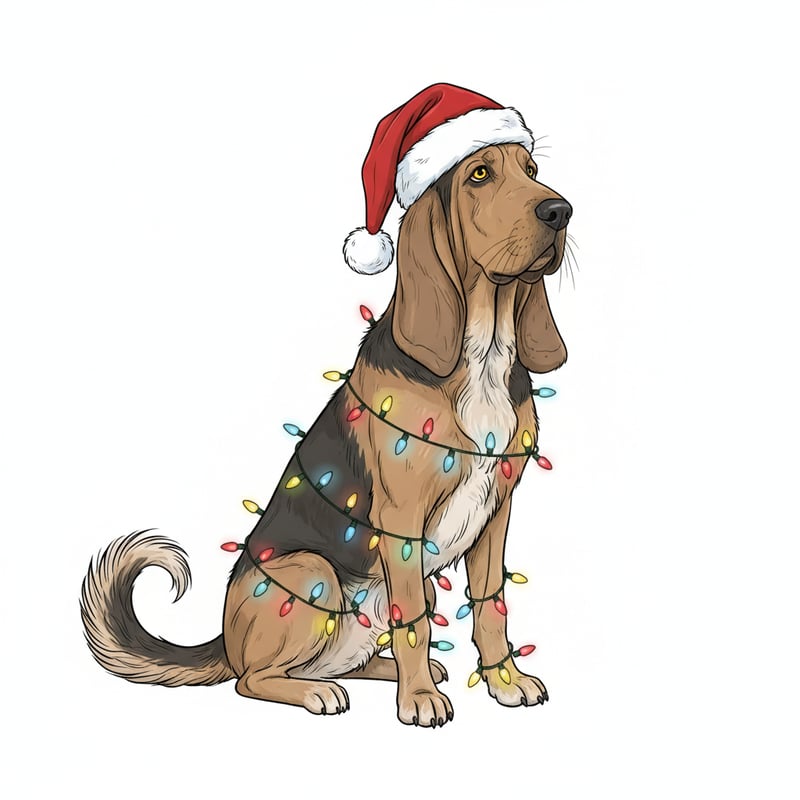 Bloodhound in Santa Hat with Christmas Lights