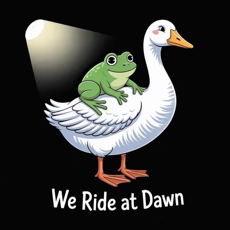 Green Frog Riding White Goose Illustration