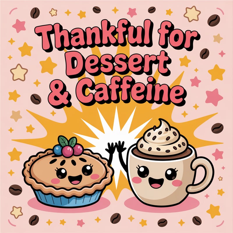 Kawaii Pie and Coffee High-Fiving