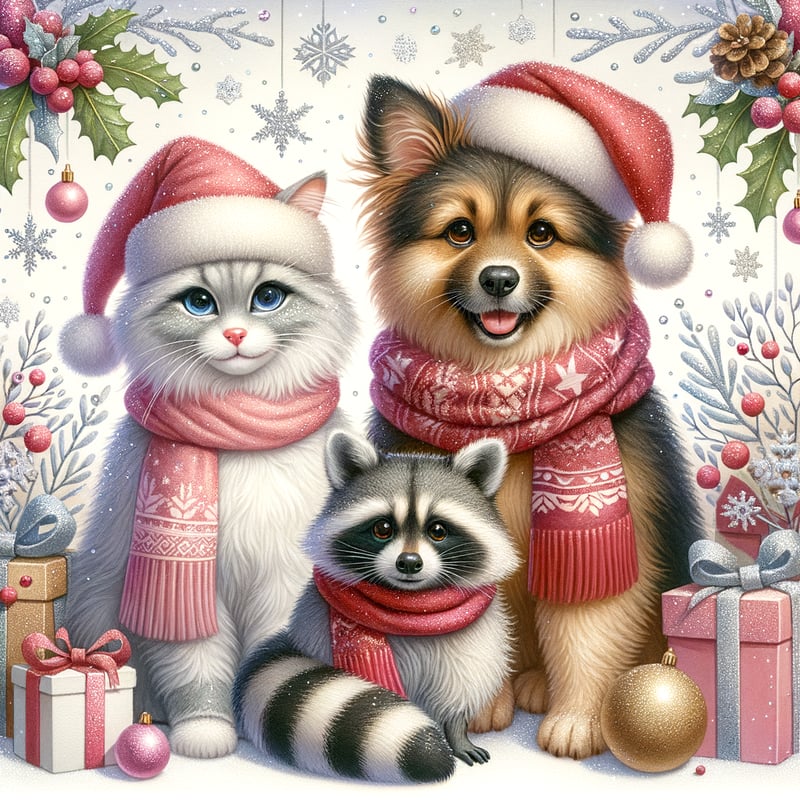 Christmas Pets Watercolor Illustration
