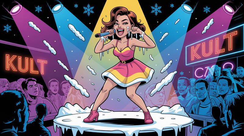 Adult Comic Woman Singing on Neon Stage