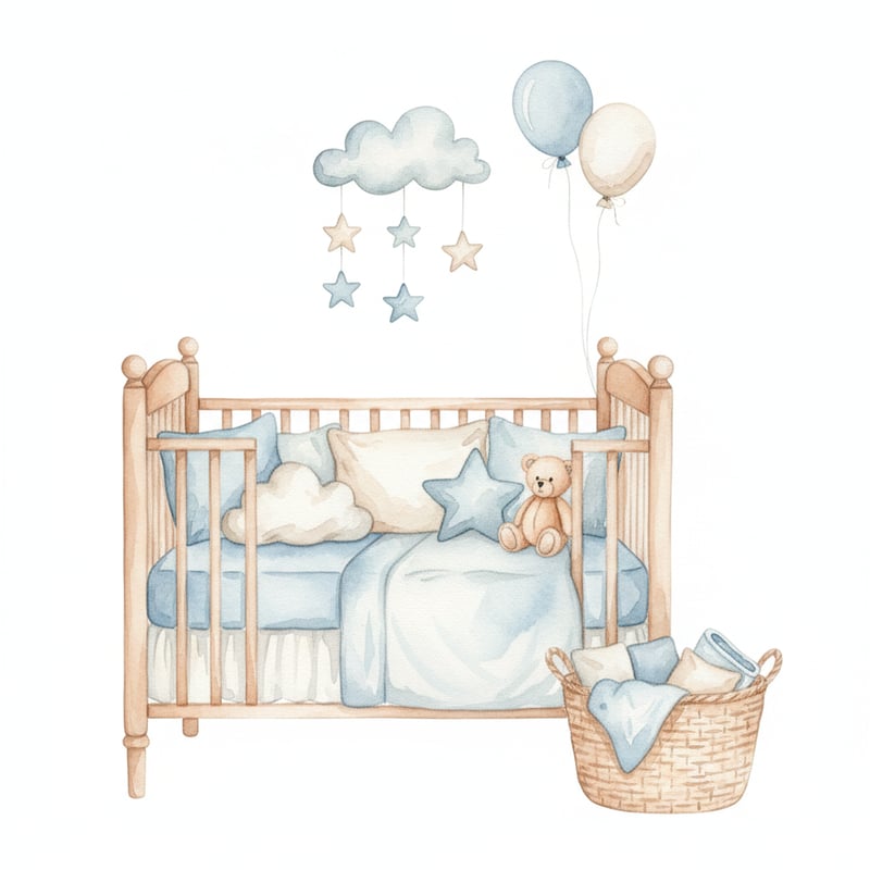 Baby Boy Nursery Watercolor Illustration