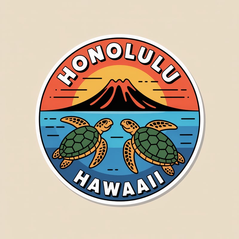 Honolulu Hawaii Cartoon Badge