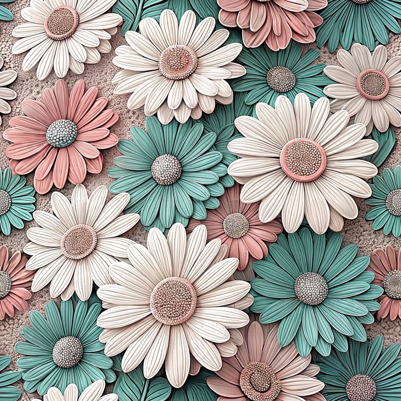 3D Pink and Teal Daisies Art