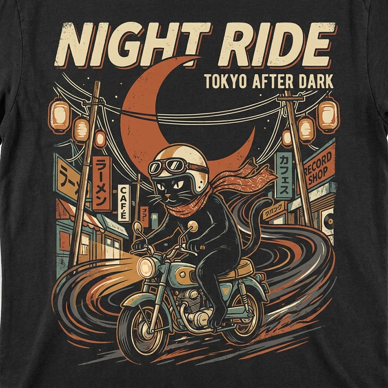 Tokyo Night Ride Retro Cat Poster