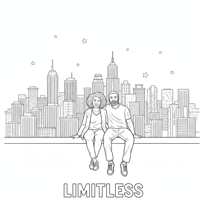 Black & White Rooftop Couple Illustration