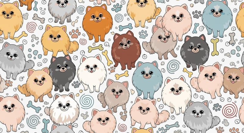 Seamless Multicolored Pomeranian Puppy Print