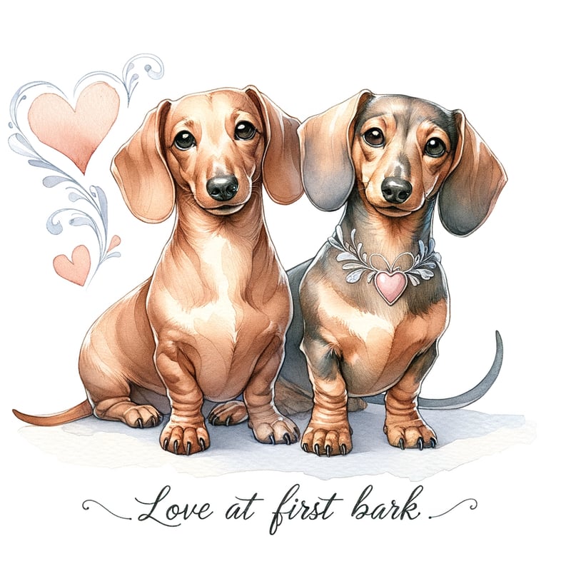 Watercolor Dachshunds Valentine Clipart
