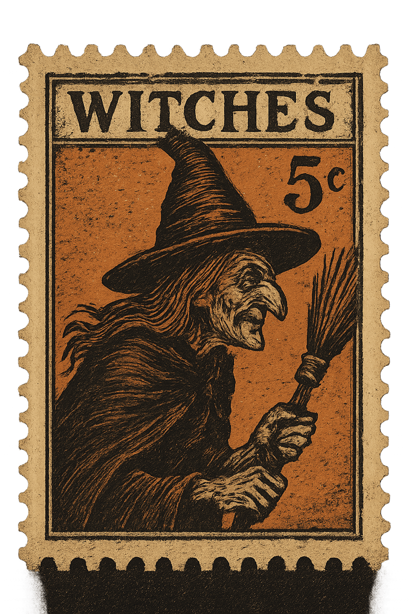 Vintage Witch Stamp Illustration