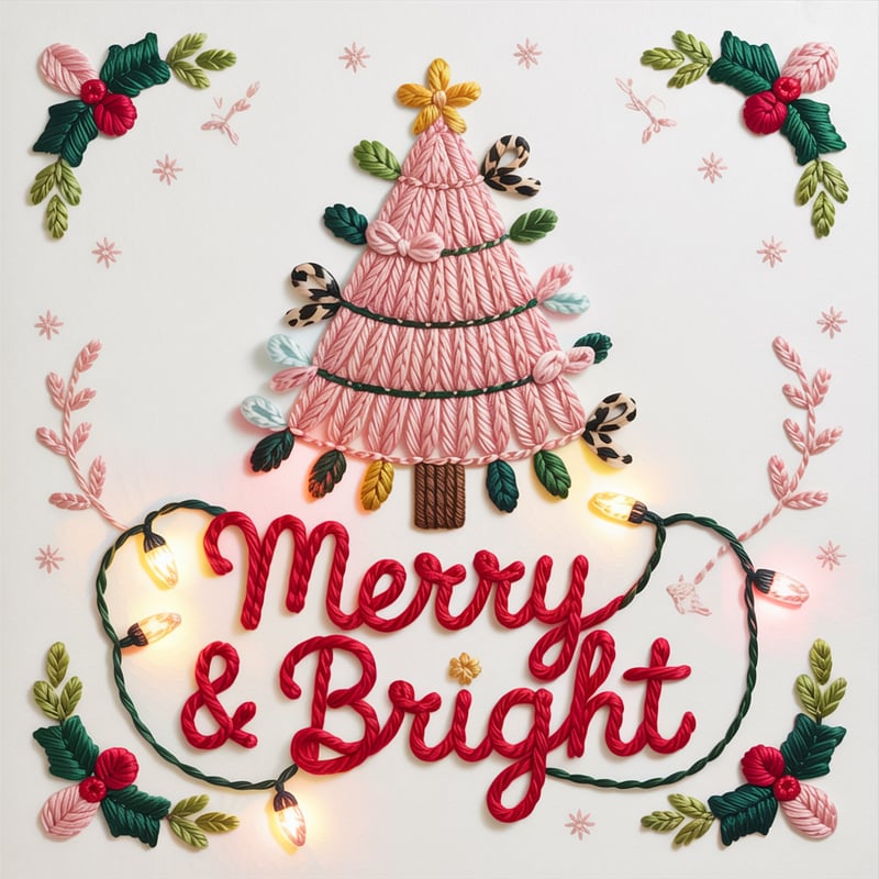 Pink Yarn Christmas Tree Embroidery