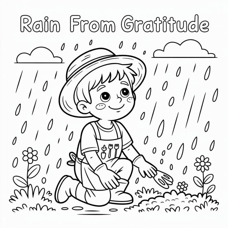 Kai in Rain from Gratitude Coloring