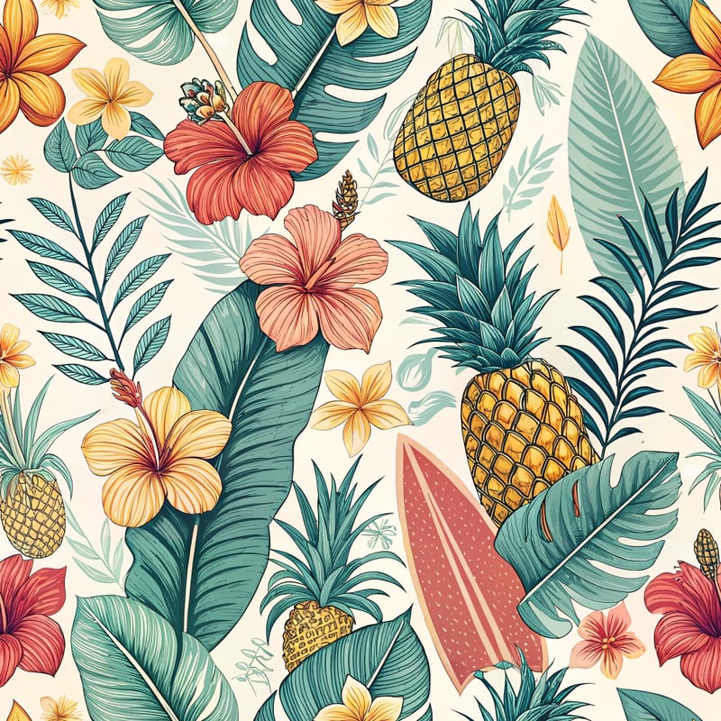 Tropical Cartoon Hibiscus Pattern