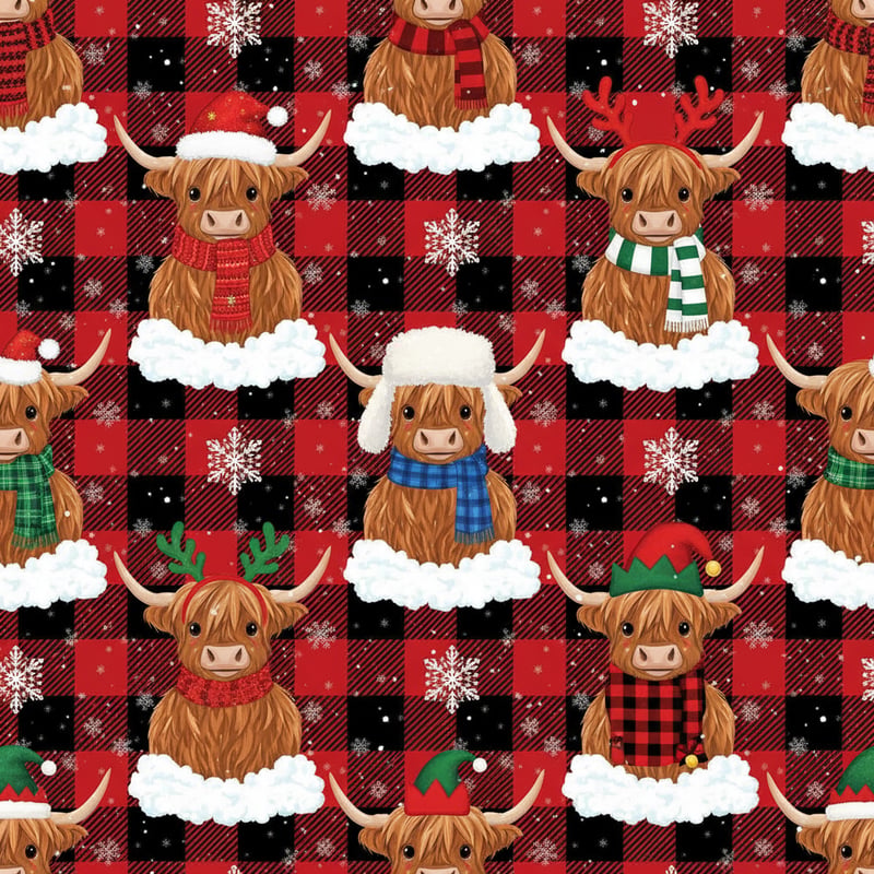 Cute Highland Cows Christmas Pattern