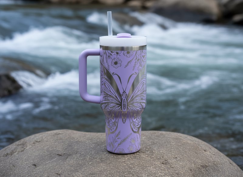 Lavender 40oz Tumbler on River Rock