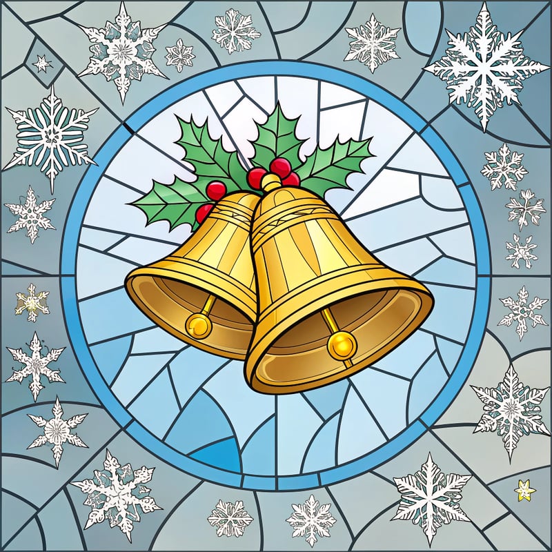 Winter Stained Glass Golden Bells