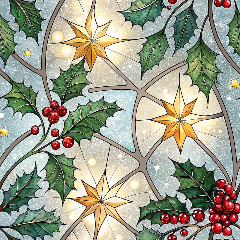 Winter Stained Glass Holly Design