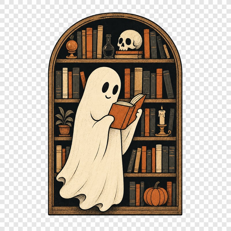 Friendly Ghost on Vintage Bookshelf