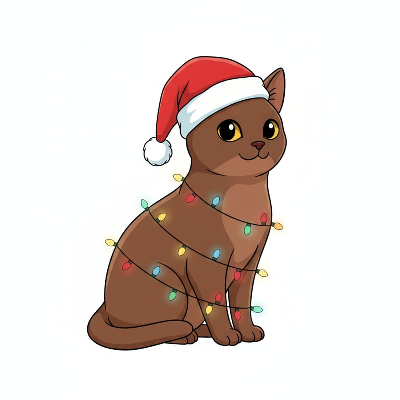 Chocolate Burmese Cat with Santa Hat