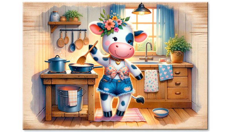 Whimsical Cow Cooking Illustration