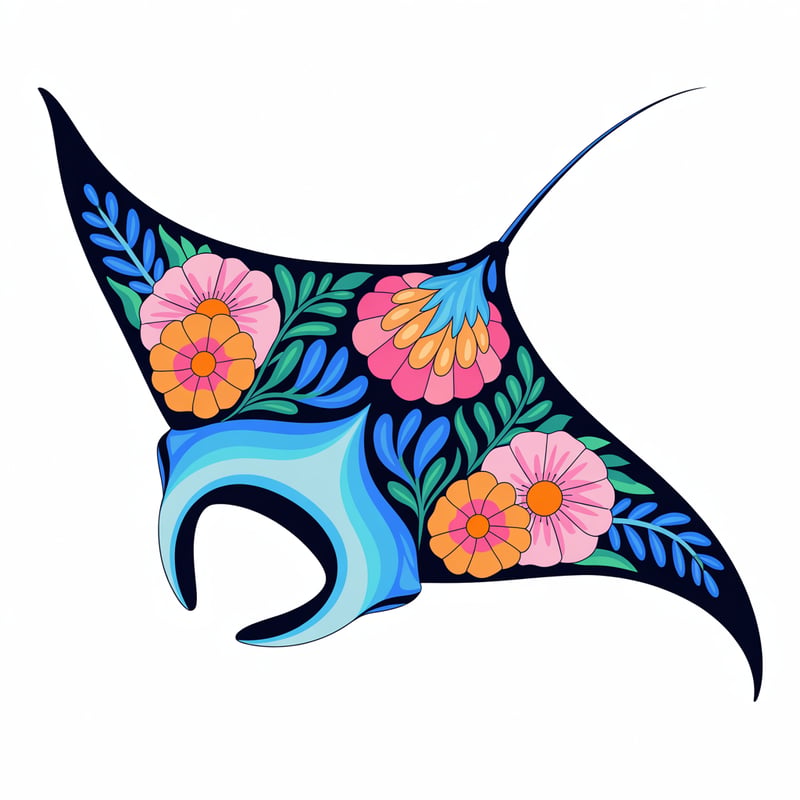Colorful Boho Floral Manta Ray Design