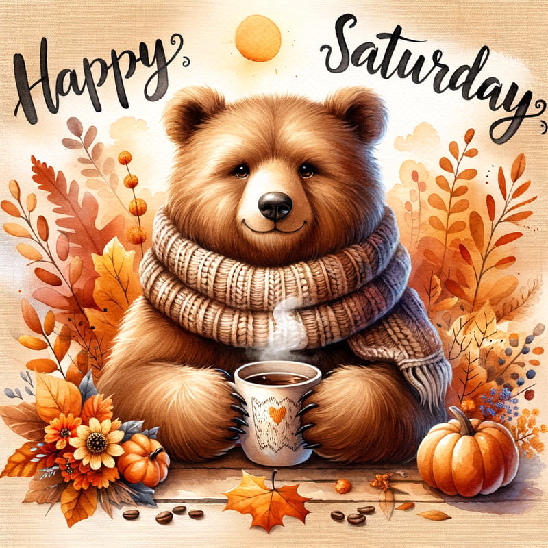Cozy Fall Grizzly Bear Watercolor