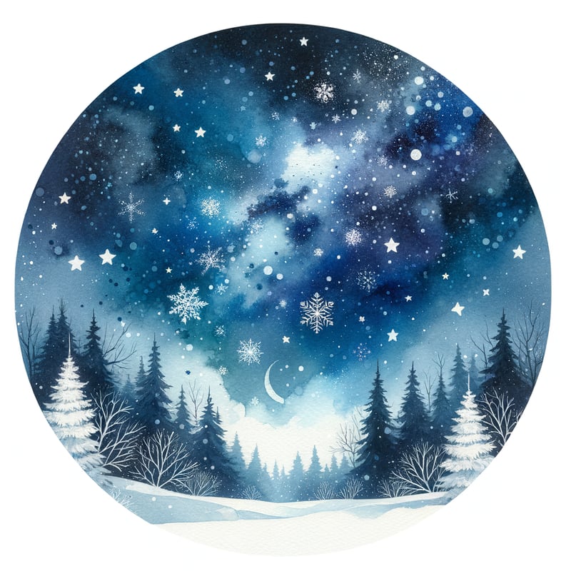Winter Night Sky Watercolor Clipart