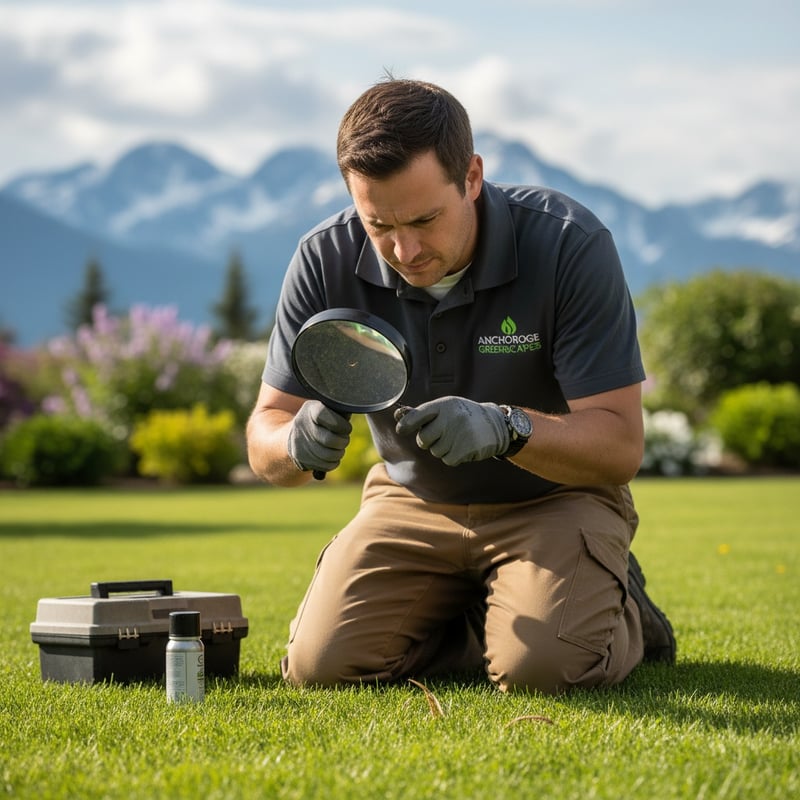 Lawn Care Technician Inspecting Lawn