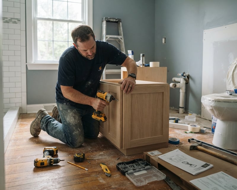 Handyman Assembling Bathroom Vanity