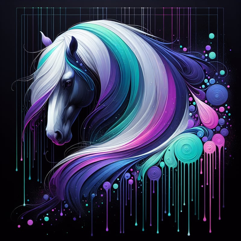 Vibrant Digital Horse Art with Neon Frame