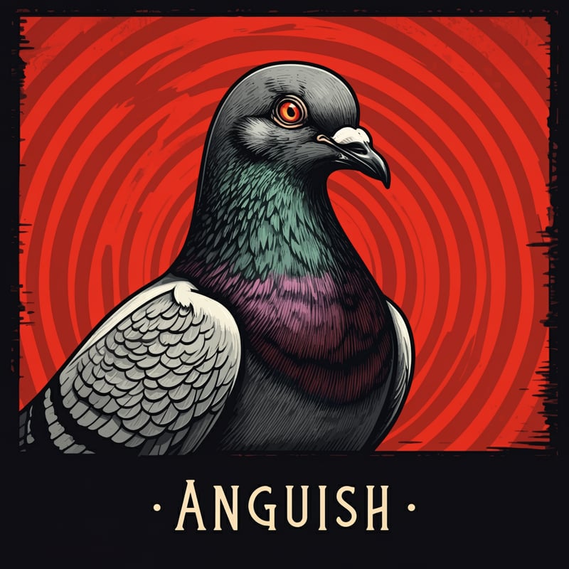 Dramatic Pigeon in Woodcut Style
