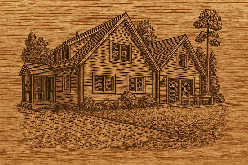 Wood Etched Design on White Background