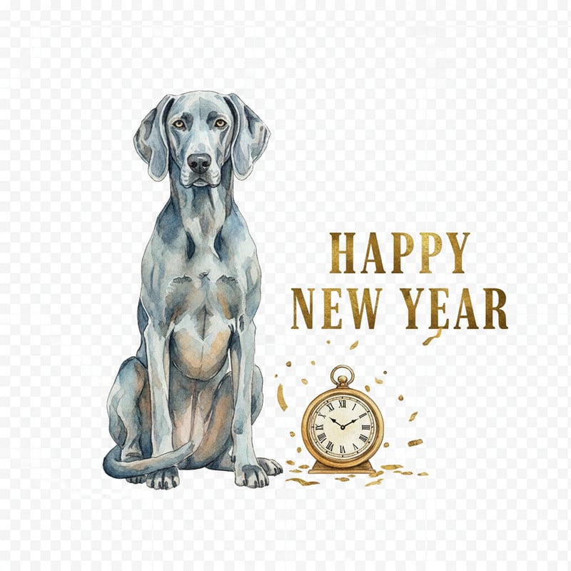 Watercolor Weimaraner New Year Art
