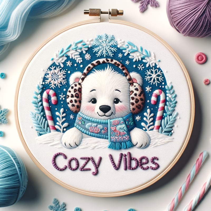 Cute Polar Bear Christmas Embroidery