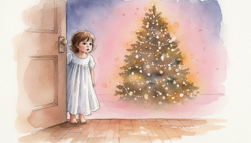 Child Peeking at Christmas Tree