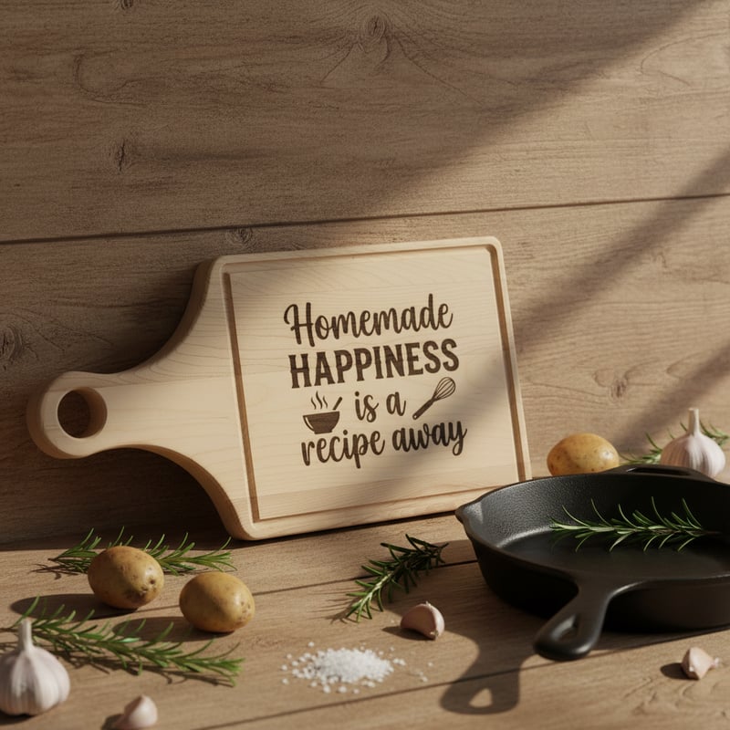 Engraved Wooden Board in Rustic Kitchen