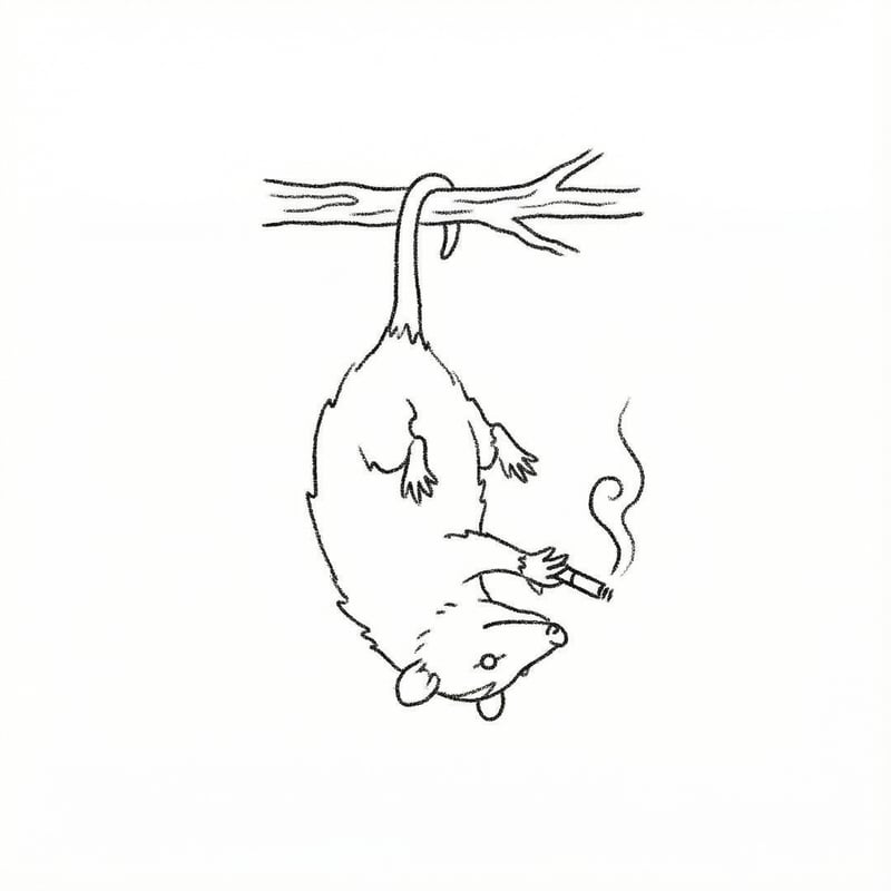 Minimalist Opossum Tattoo Flash