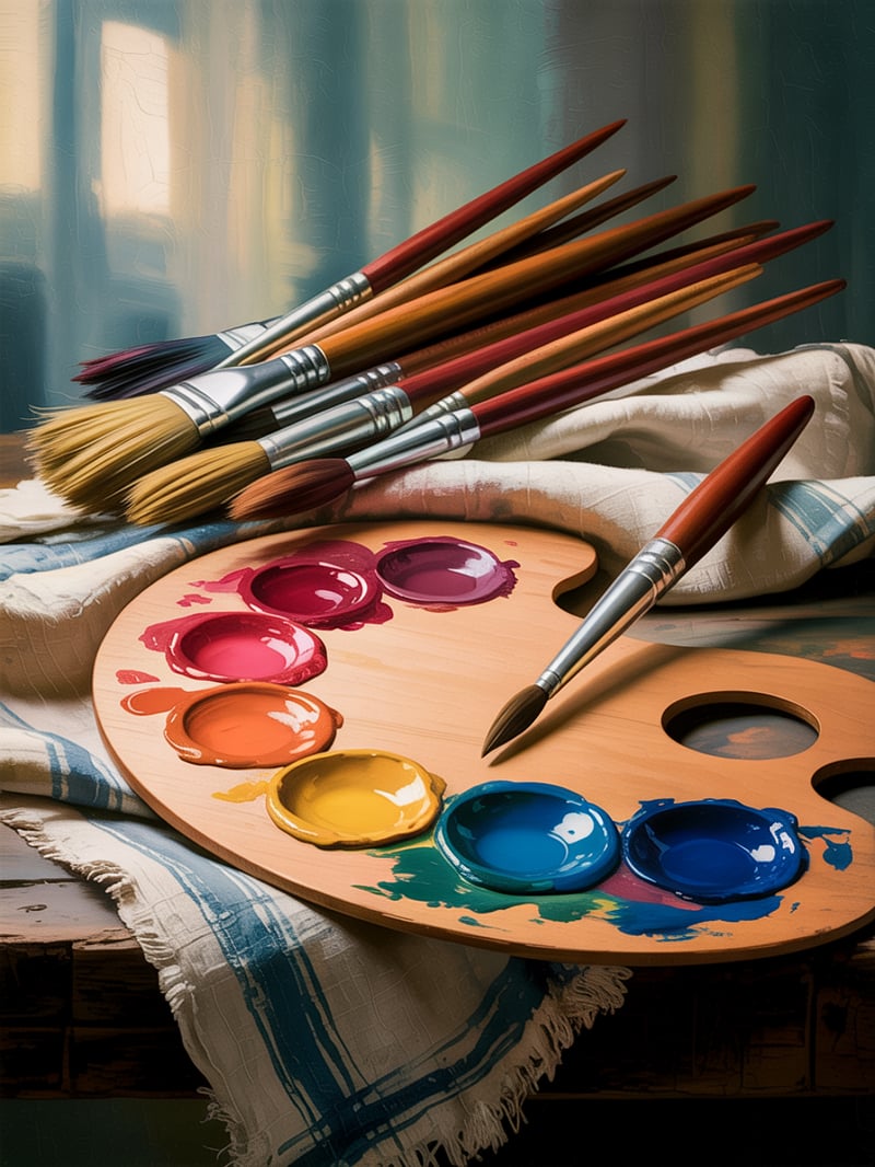 Painting Tools with Palette and Brushes