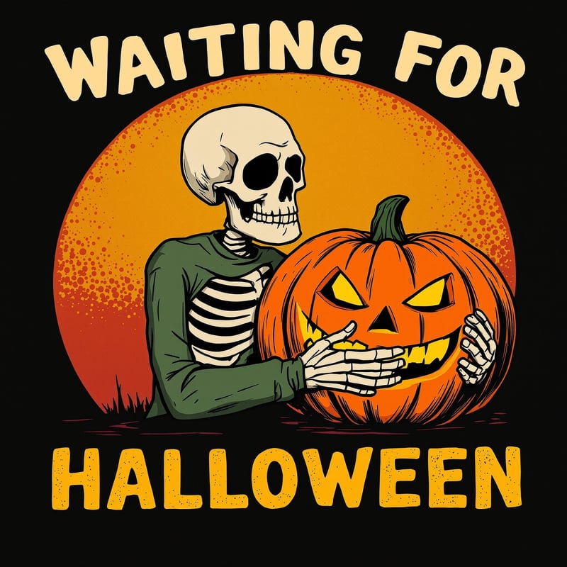Vintage Waiting For Halloween Skeleton
