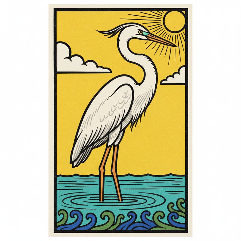 Traditional Mexican Lotería Heron Illustration