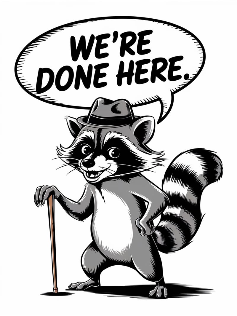 Retro Raccoon Line-Art Illustration