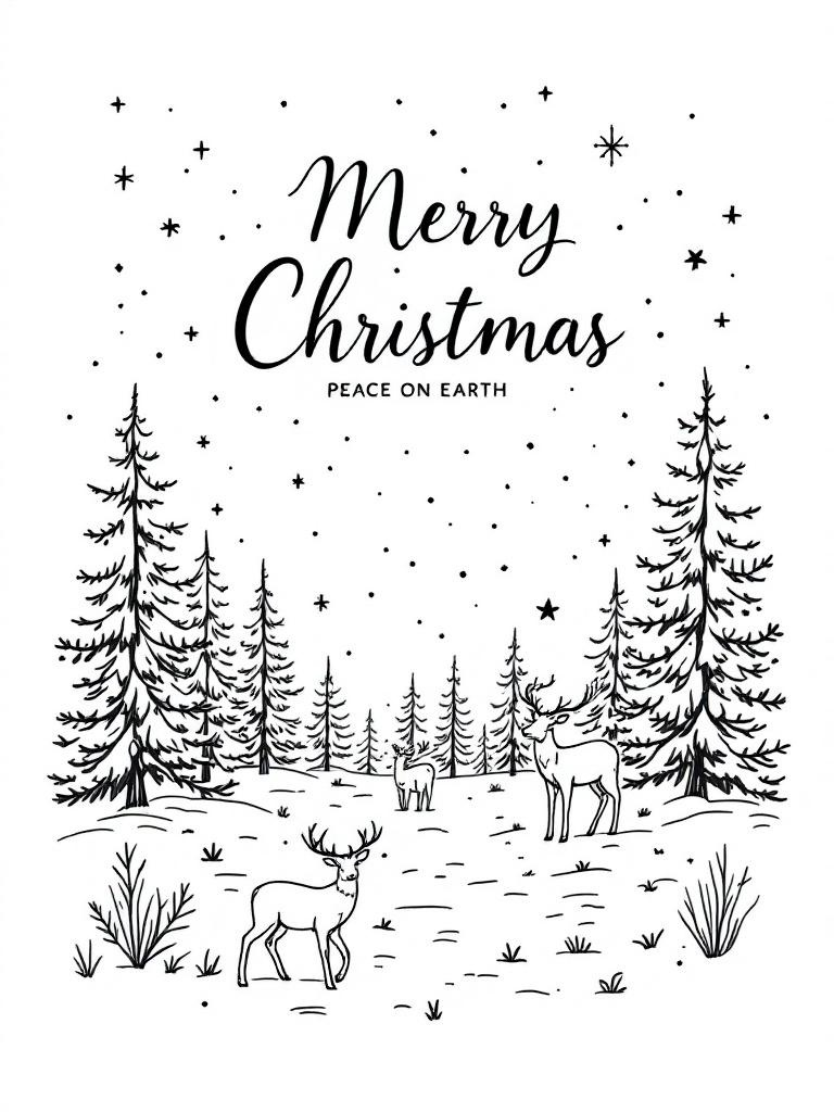 Christmas Forest Line Art T-Shirt
