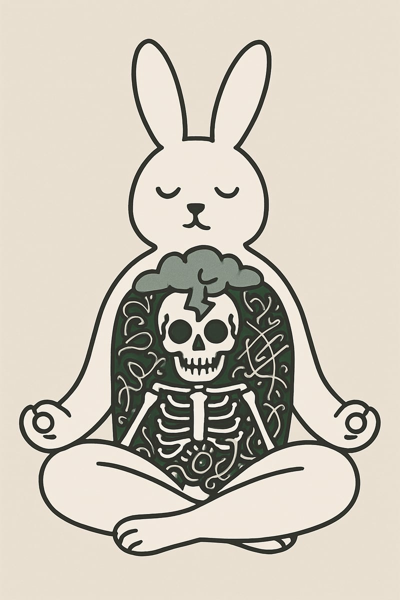 Skeleton Bunny Meditating Cartoon