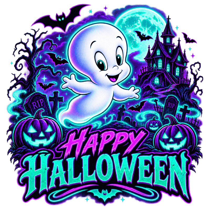 Neon Casper Halloween T-Shirt Design