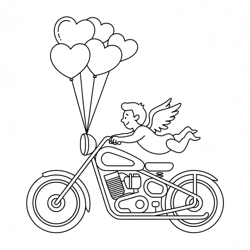 Valentine's Day Motorcycle Line Art