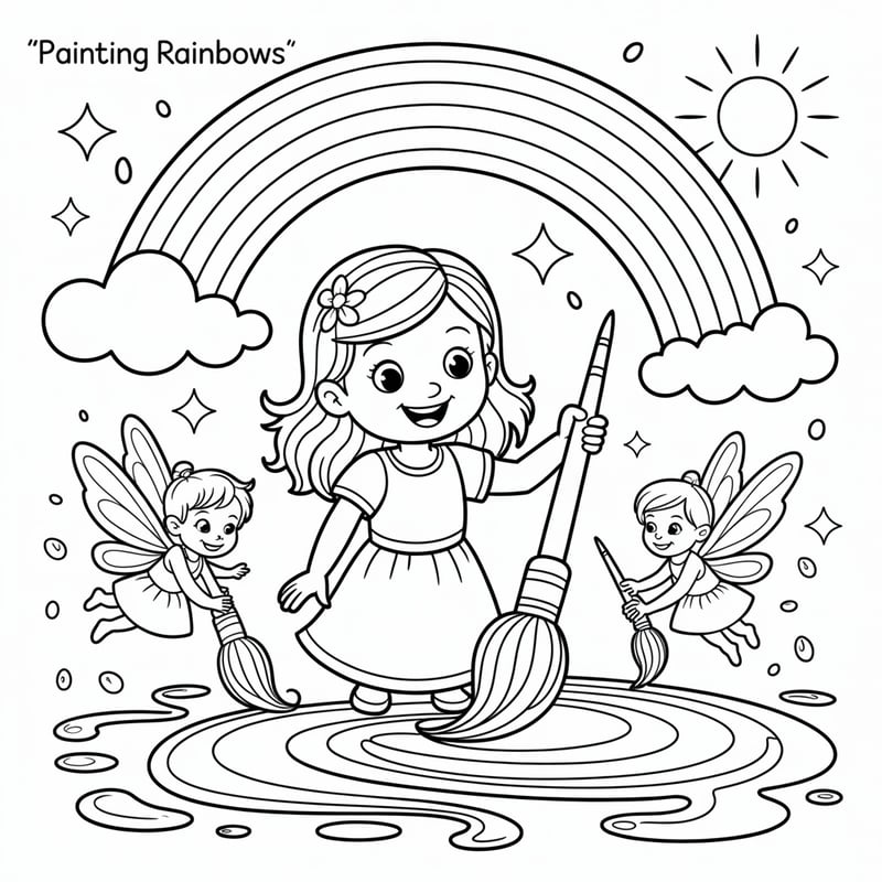 Sophia Painting Rainbows Line Art