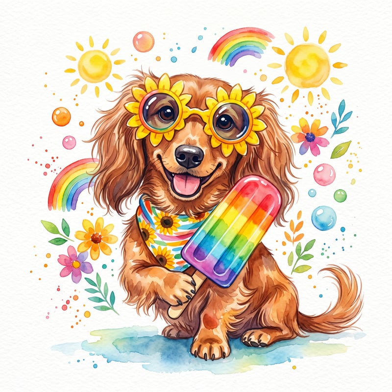 Whimsical Long-Haired Dachshund