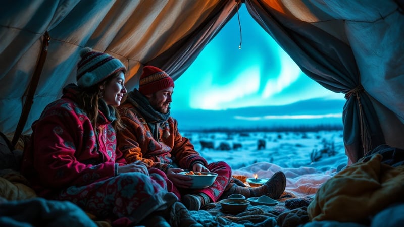 Sámi Family in Arctic Lavvu Tent